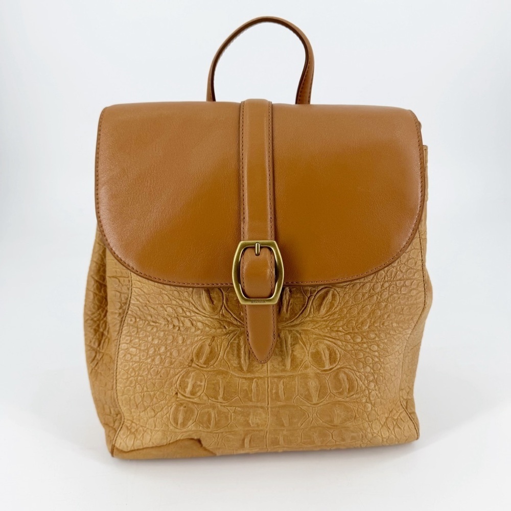 Brahmin Sadie Melbourne Embossed Leather Backpack Purse in Pecan